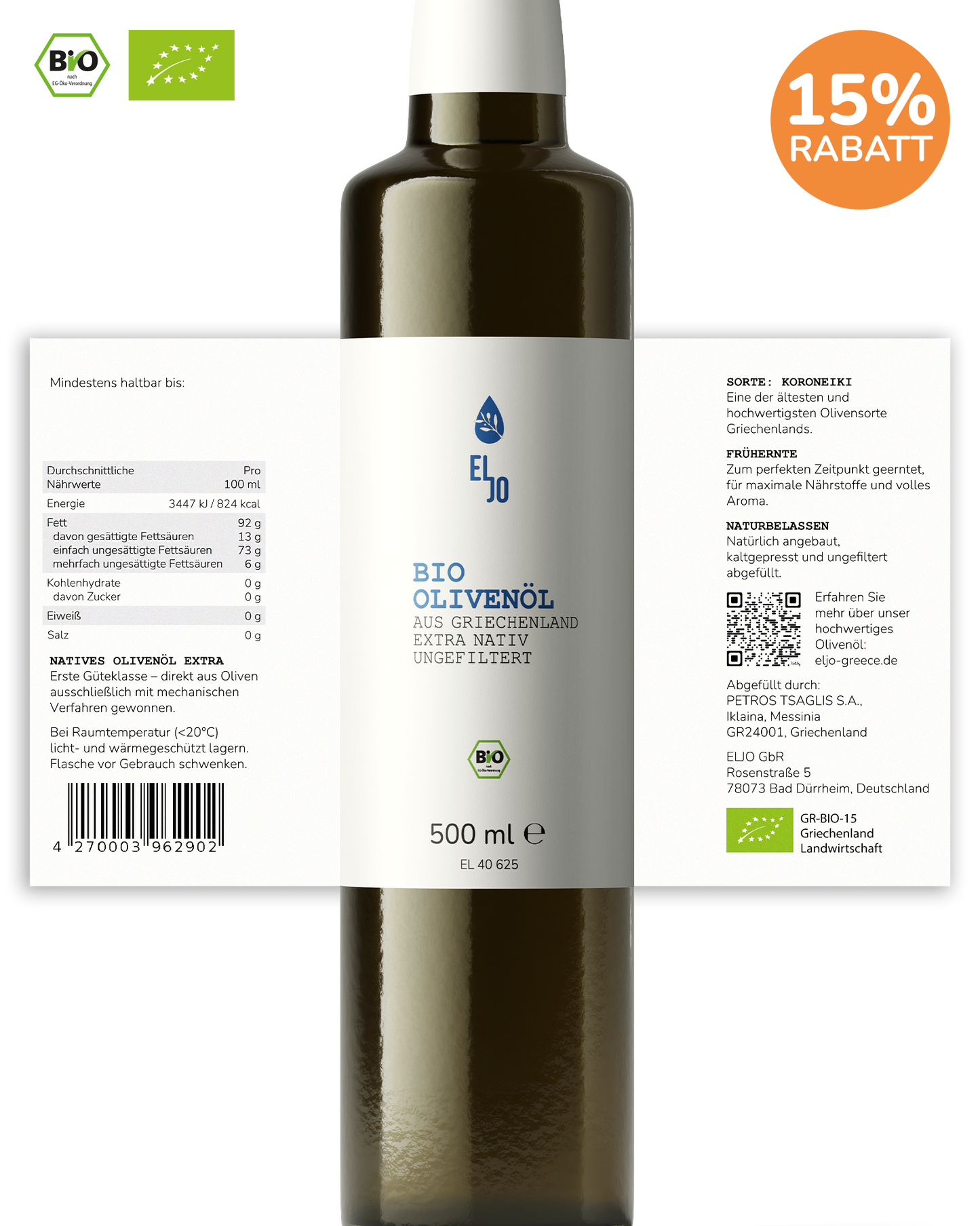 Bio-Olivenöl Extra Nativ ungefiltert